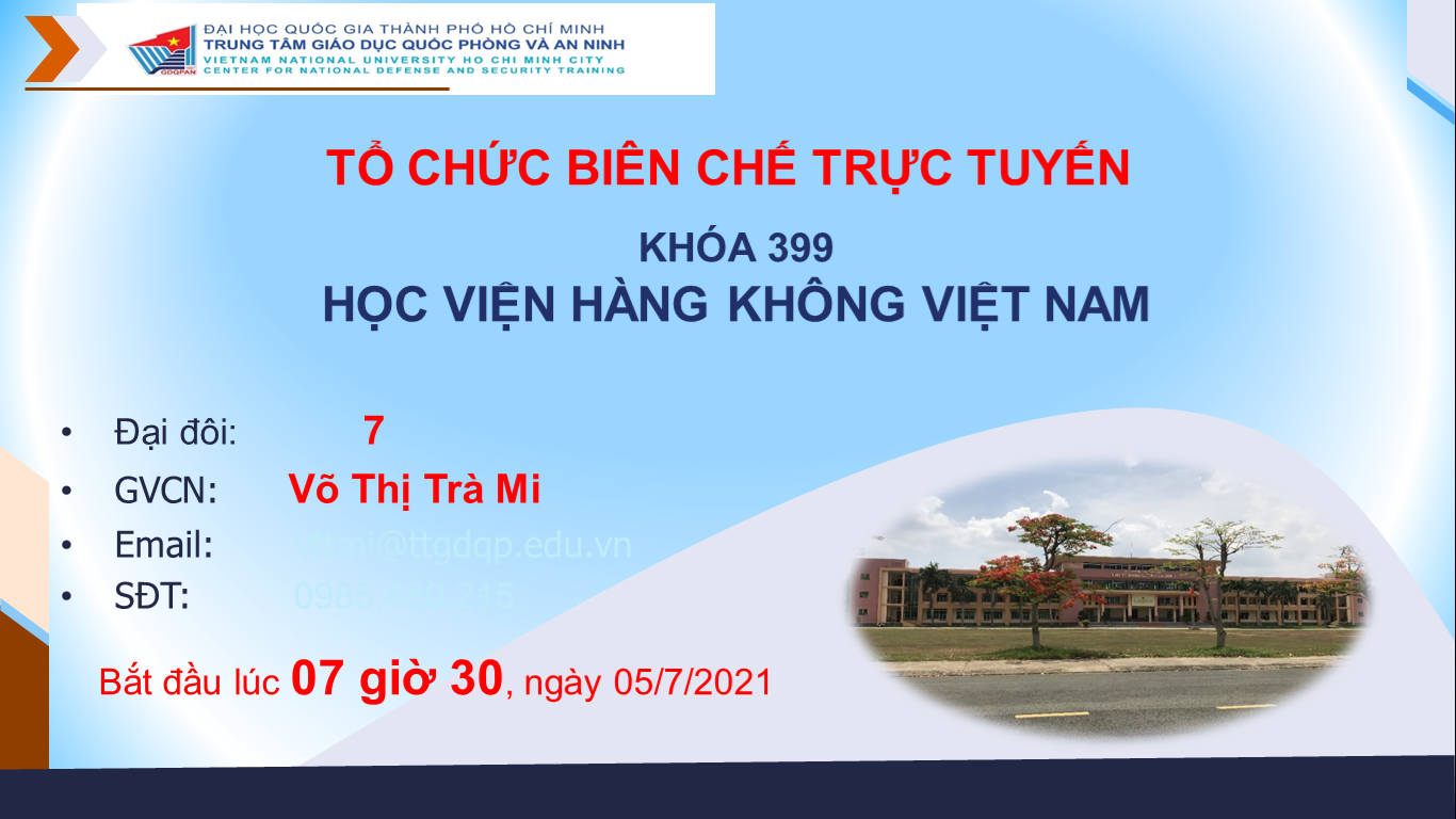 Tiếp nhận, quản lý và rèn luyện sinh viên K399/20  Học viện Hàng không Việt Nam 